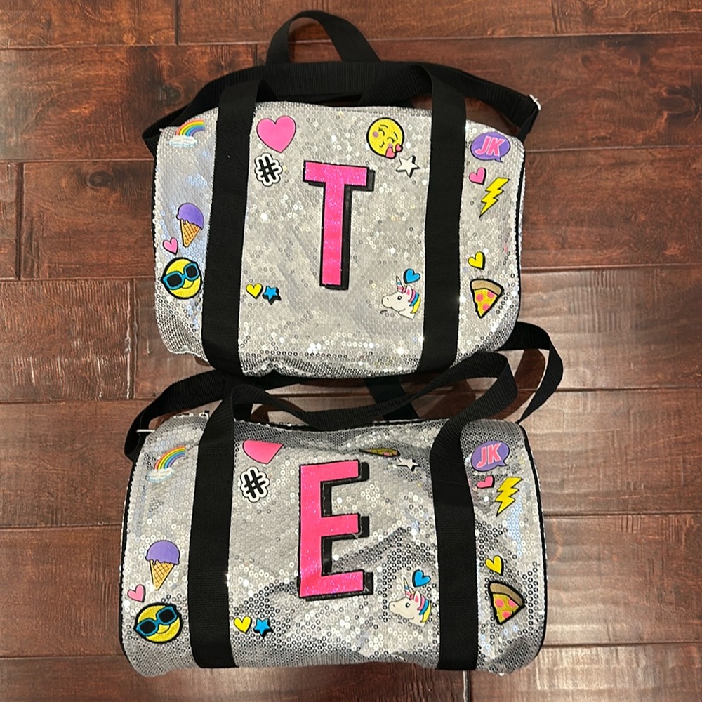 Letter E and T duffle bags